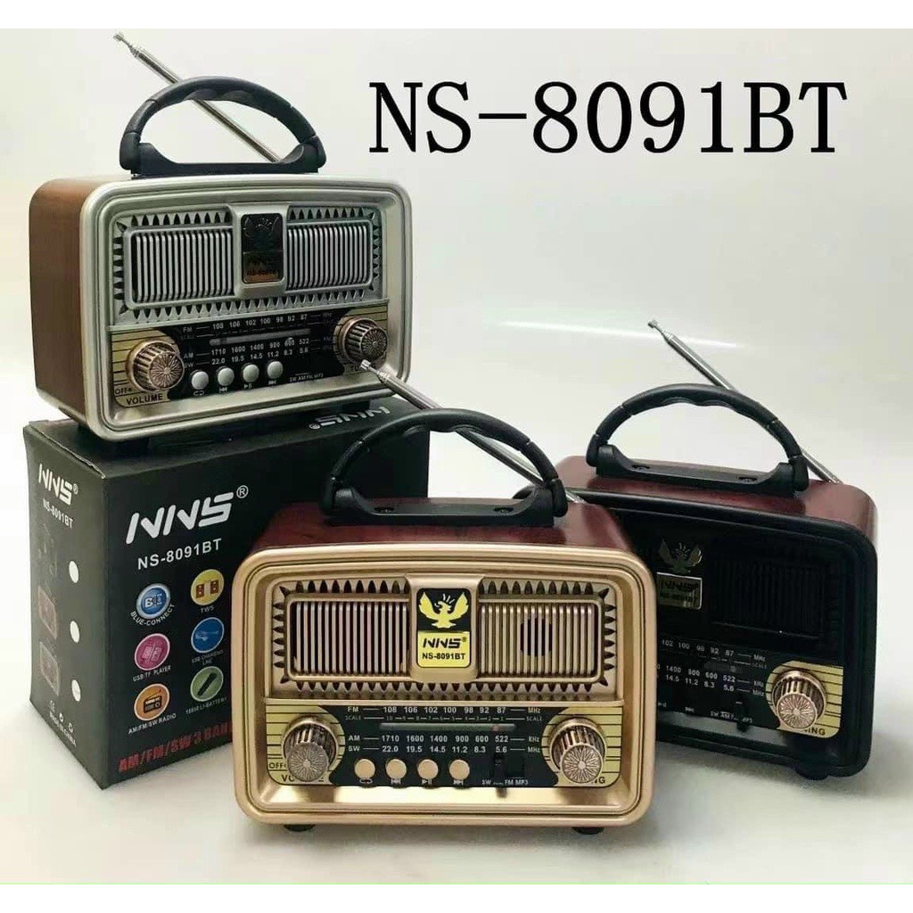 Đài radio NNS-8091BT có bluetooth FM-AM/FM/SW hình thức cổ điển sang trọng,loa to ,tích hợp pin sạc-Hàng Chính Hãng