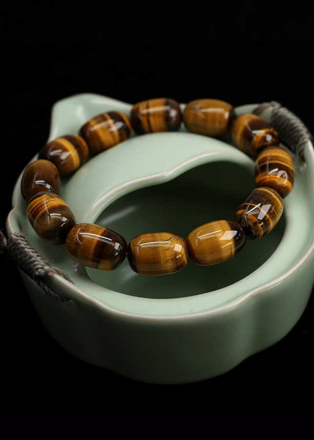 Vòng tay nam nữ đá mắt hổ vàng hạt dài tự nhiên cao cấp VT48