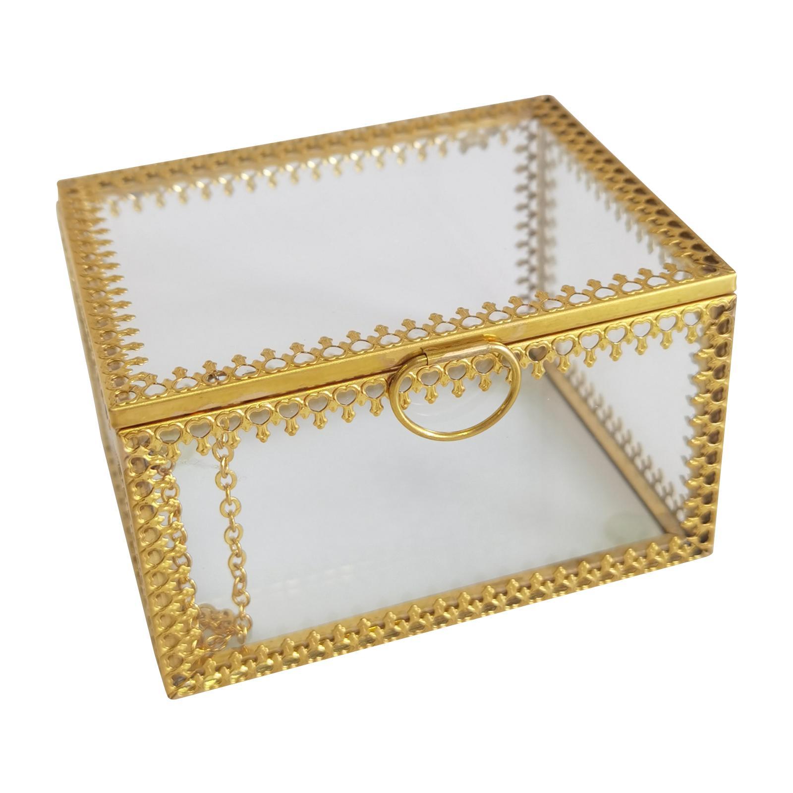 Glass Vintage Jewelry Box Geometric Jewelry Display Organizer Keepsake Box Case