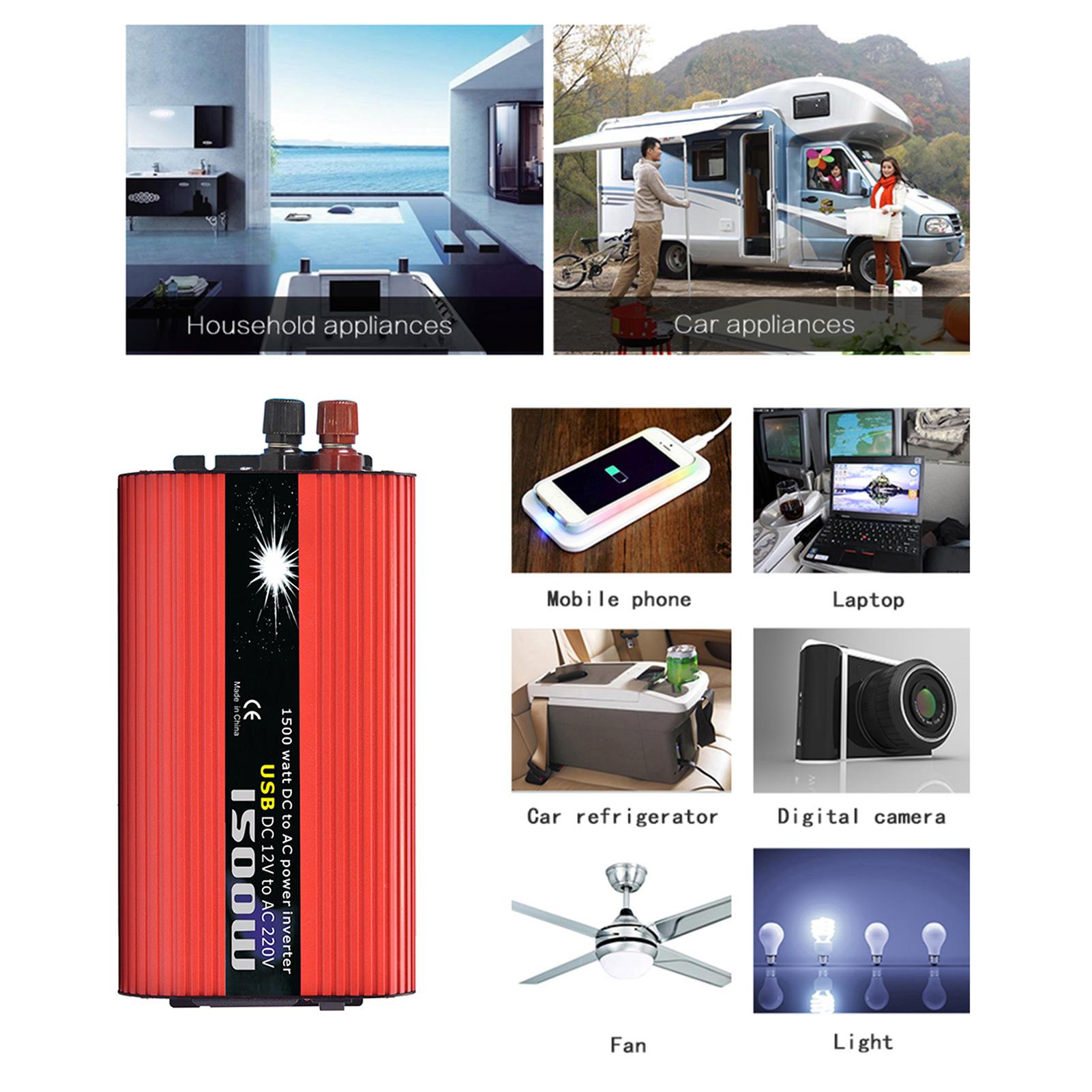 Solar Power Inverter Modified Sine Wave Power Inverter 2000W DC 12V to 100V-120V AC Power Inverter Dual USB Port for RV Car