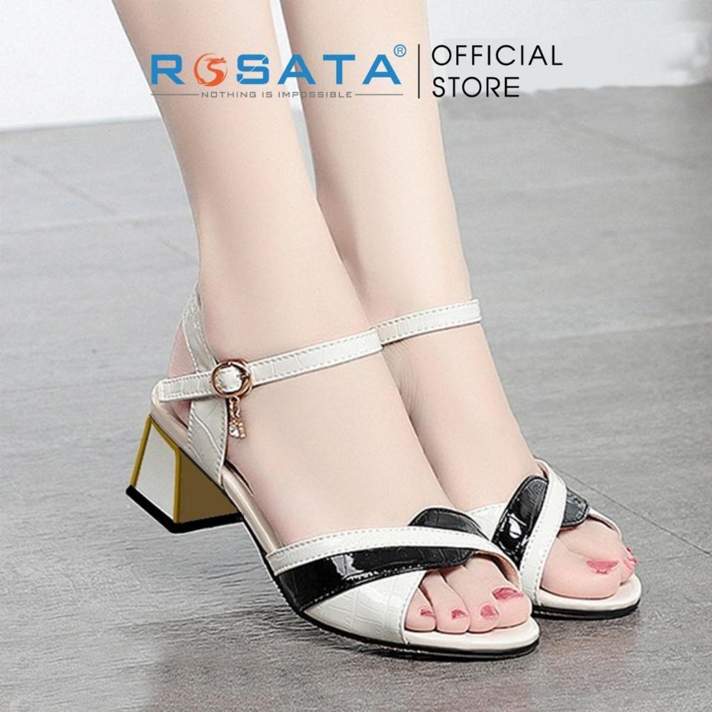 Giày sandal cao gót nữ ROSATA RO479 xỏ ngón mũi tròn quai hậu cài khóa dây mảnh gót vuông cao 4cm xuất xứ Việt Nam - Đỏ