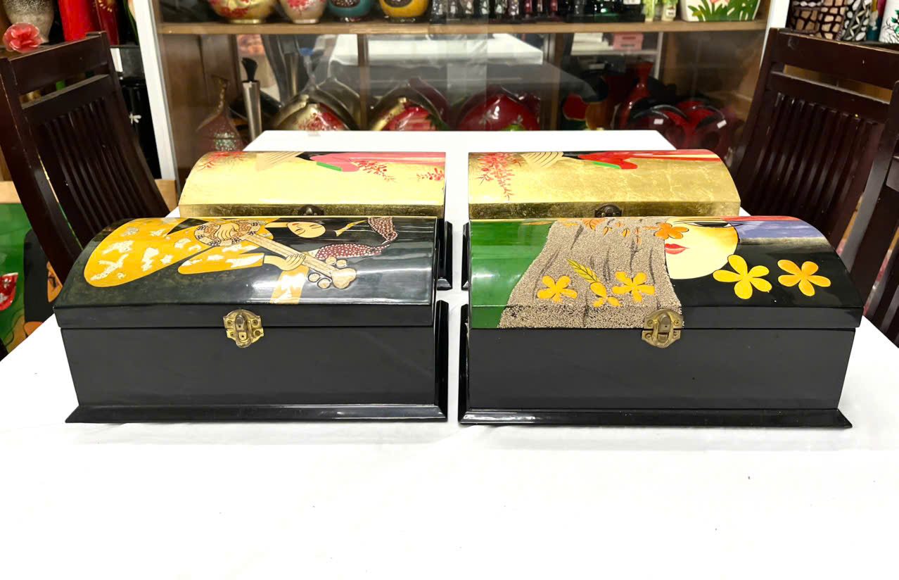 Hộp nữ trang 2 tầng nắp cong Sơn Mài Cao Cấp Thanh Bình Lê đựng đồ trang sức, vật dụng nhỏ xinh, làm quà tăng,...