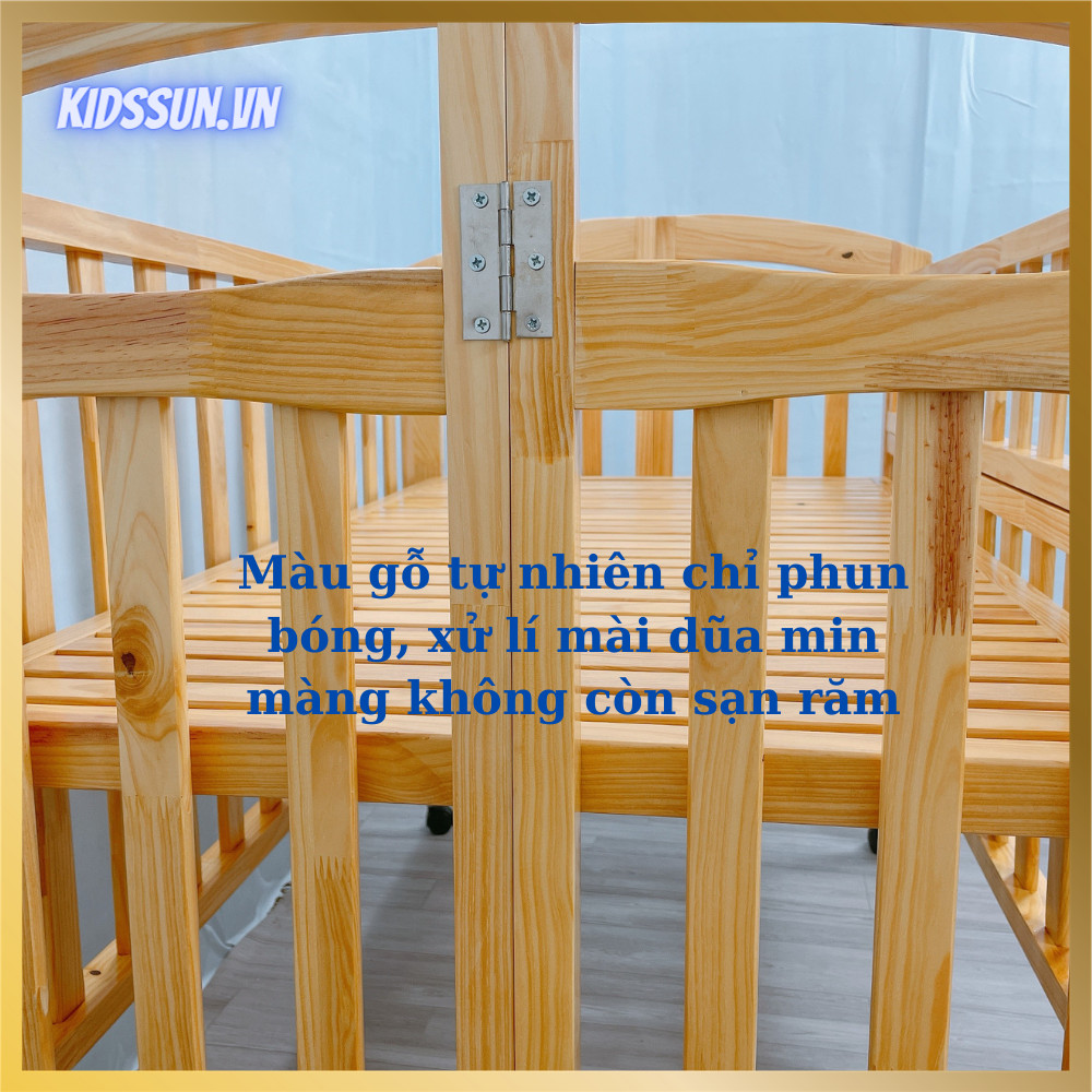 Giường Cũi - Nôi Cũi Cho Bé Từ Sơ Sinh Đến 3-4 Tuổi - Chất Liệu Gỗ Thông Tự Nhiên - Combo 3 Sản Phẩm - Kích thước 70 x 110 x 96cm ( R x D x C )