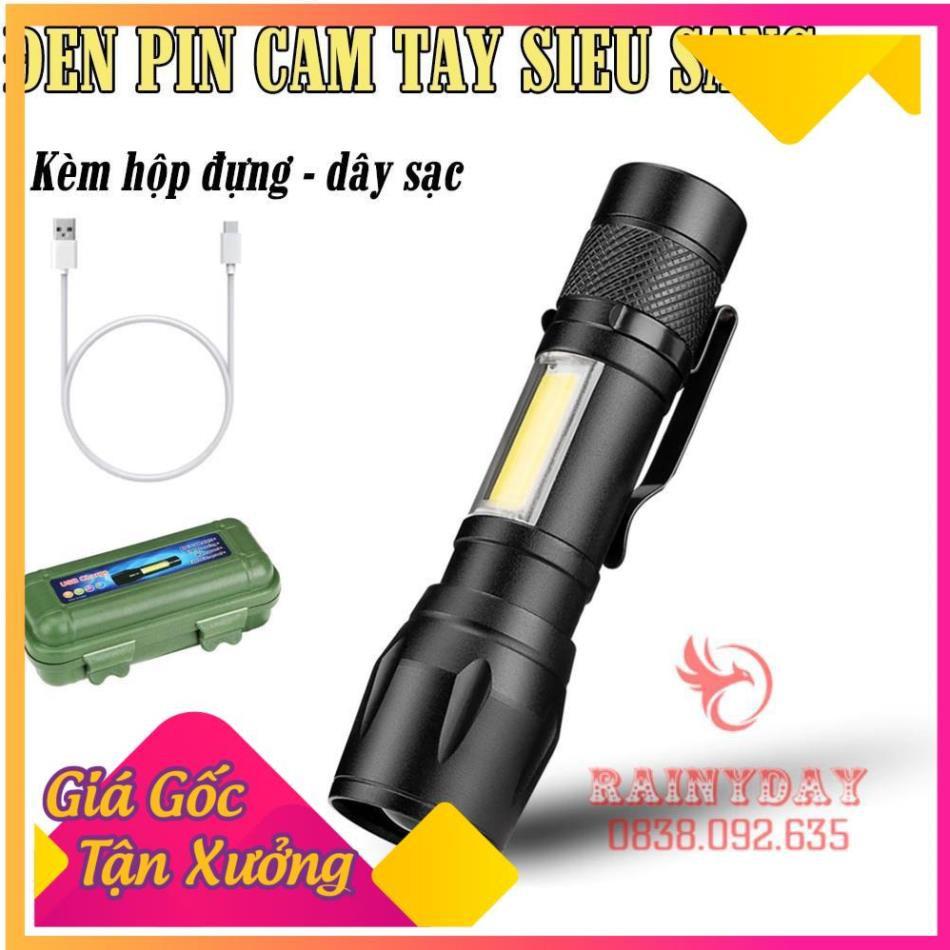 Đèn pin siêu sáng mini bin sạc điện usb bóng led xpe cob có zoom chống nước cầm tay chuyên dụng