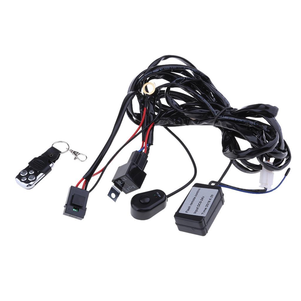 12V-24V Car Driving Remote Control Flash Strobe 2 LED Light Harness
