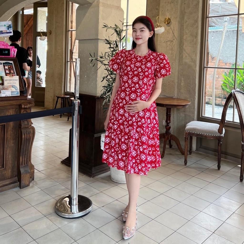 Đầm bầu tơ bông cổ bèo phom suông đuôi cá dễ thương, xinh xắn - Đỏ