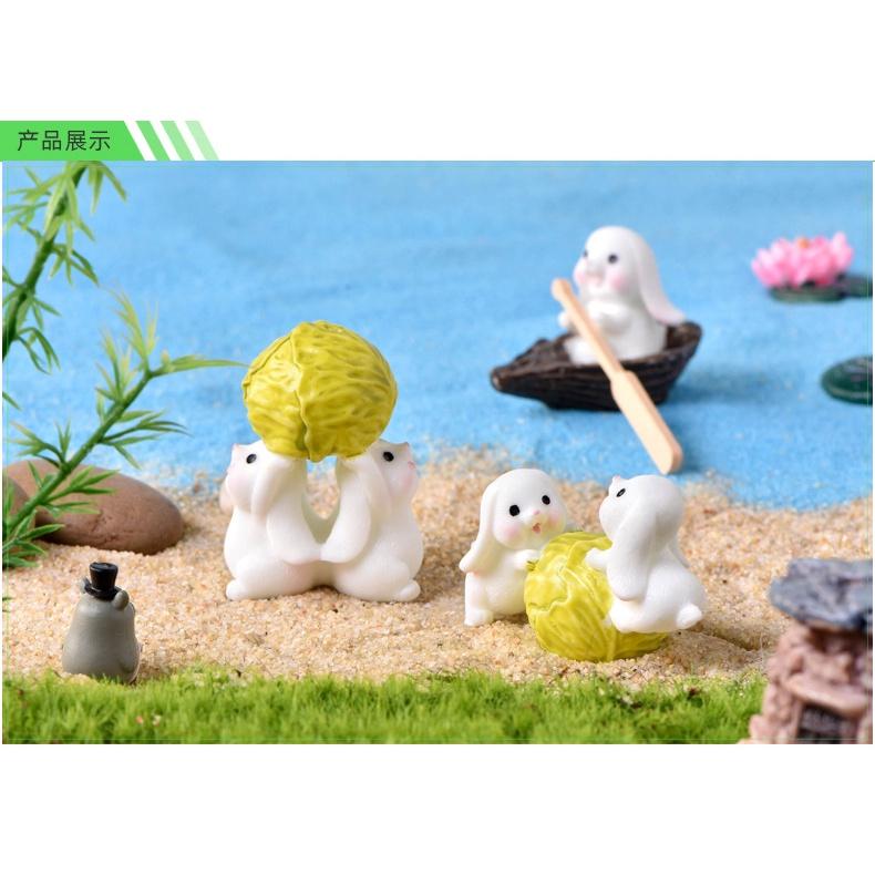 Tiểu cảnh mini ️ Mô hình thỏ con làm trang trại đáng yêu trang trí tiểu cảnh sen đá, sân vườn, terrarium