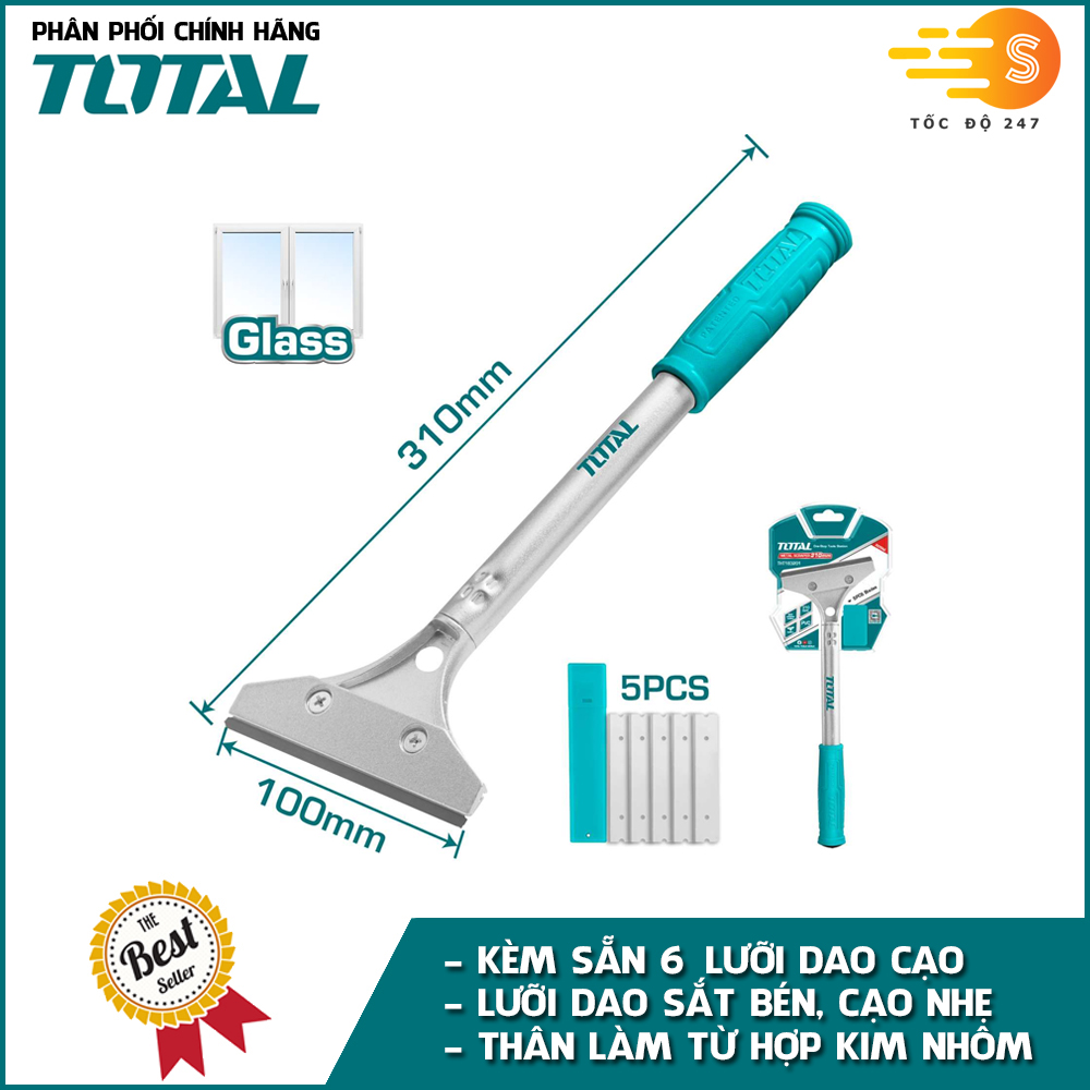 Cây sủi cạo sơn kim loại kèm 6 lưỡi dao TOTAL THT183201 - Hợp kim nhôm, loại bỏ sơn, gỉ sét