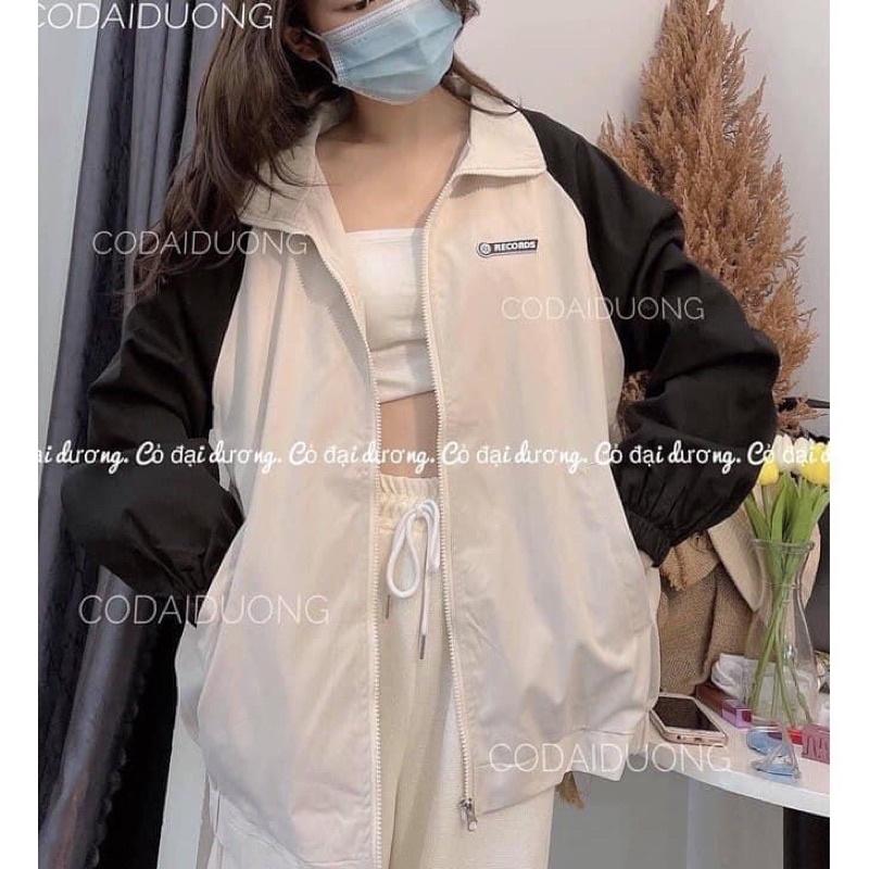 Áo Khoác dù 2 lớp không nón phối tay thêu logo unisex ulzang nam nữ