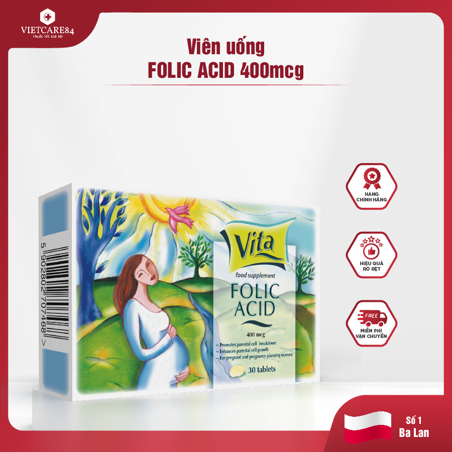 [QUÀ TẶNG: MUA 2 TẶNG 1] Viên Uống Bà Bầu Folic Acid 400mcg Tablets | Giúp Bổ Sung Folic Acid - Nhập Khẩu Chính Hãng