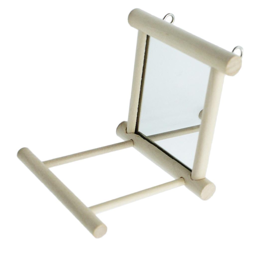 Pet Bird Cage Perches Stand Platform + Bird Swing Hanging Play with Mirror