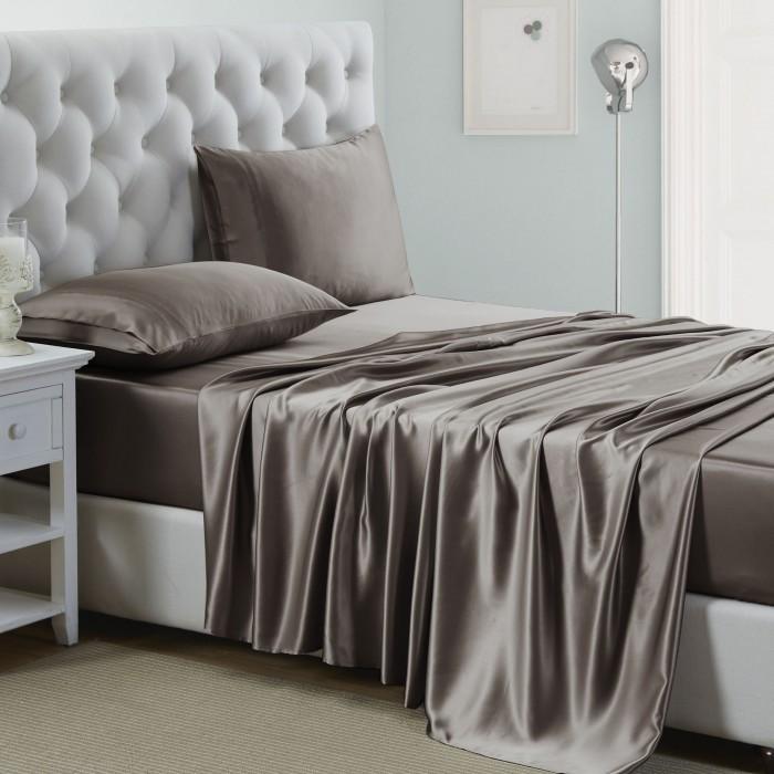 Bộ Ga Gối Phi Lụa 4 Món Cao Cấp Lan Bedding Màu Nâu