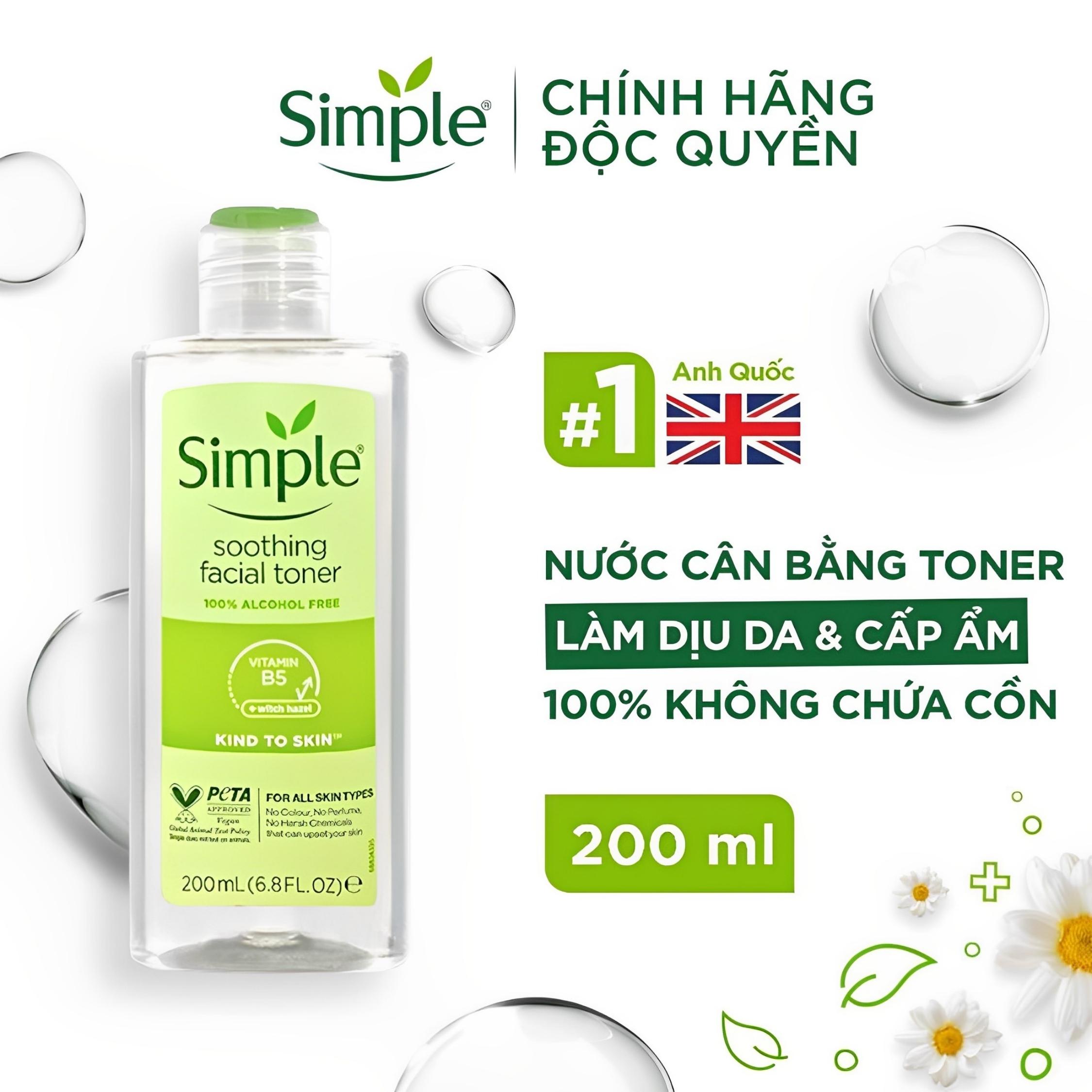 Toner Simple Nước Hoa Hồng Cân Bằng Da Dưỡng Ẩm Làm Dịu Lành Tính 200ml