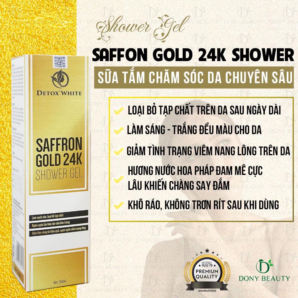 Sữa Tắm Sáng Da, Làm Sạch Sâu, Ngăn Ngừa Lão Hóa Saffron Gold 24k Shower Gel Detox White 350ml