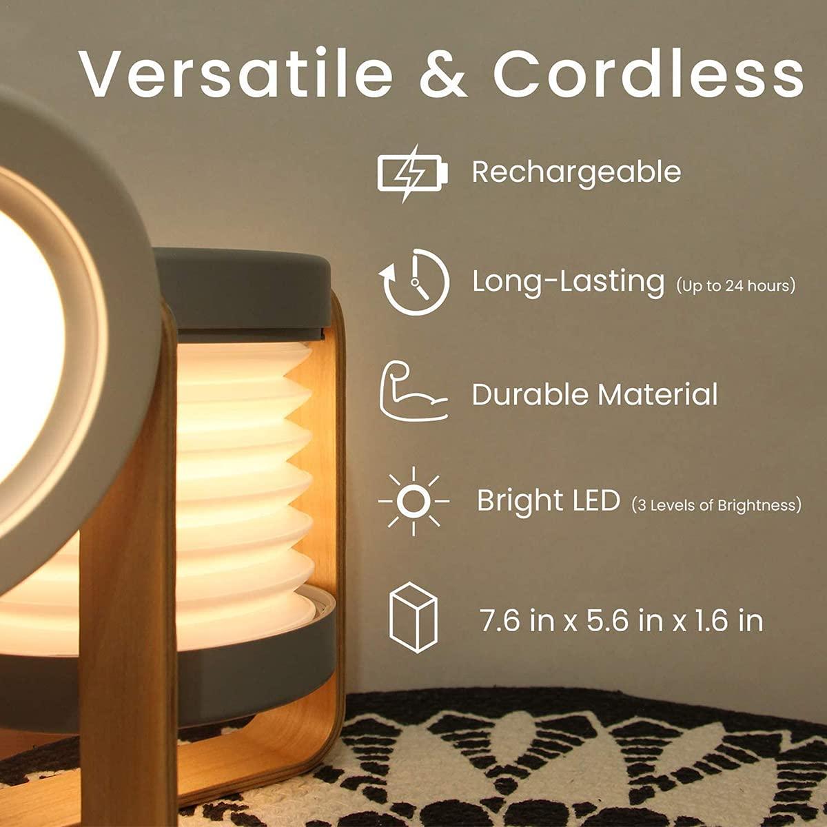 Đèn bàn dẫn sạc USB, đèn bàn 15W Đèn ngủ Đèn cảm ứng, ánh sáng 360 ° Đèn đèn g gấp di động, Tay cầm bằng gỗ Đèn cắm trại Đèn đêm