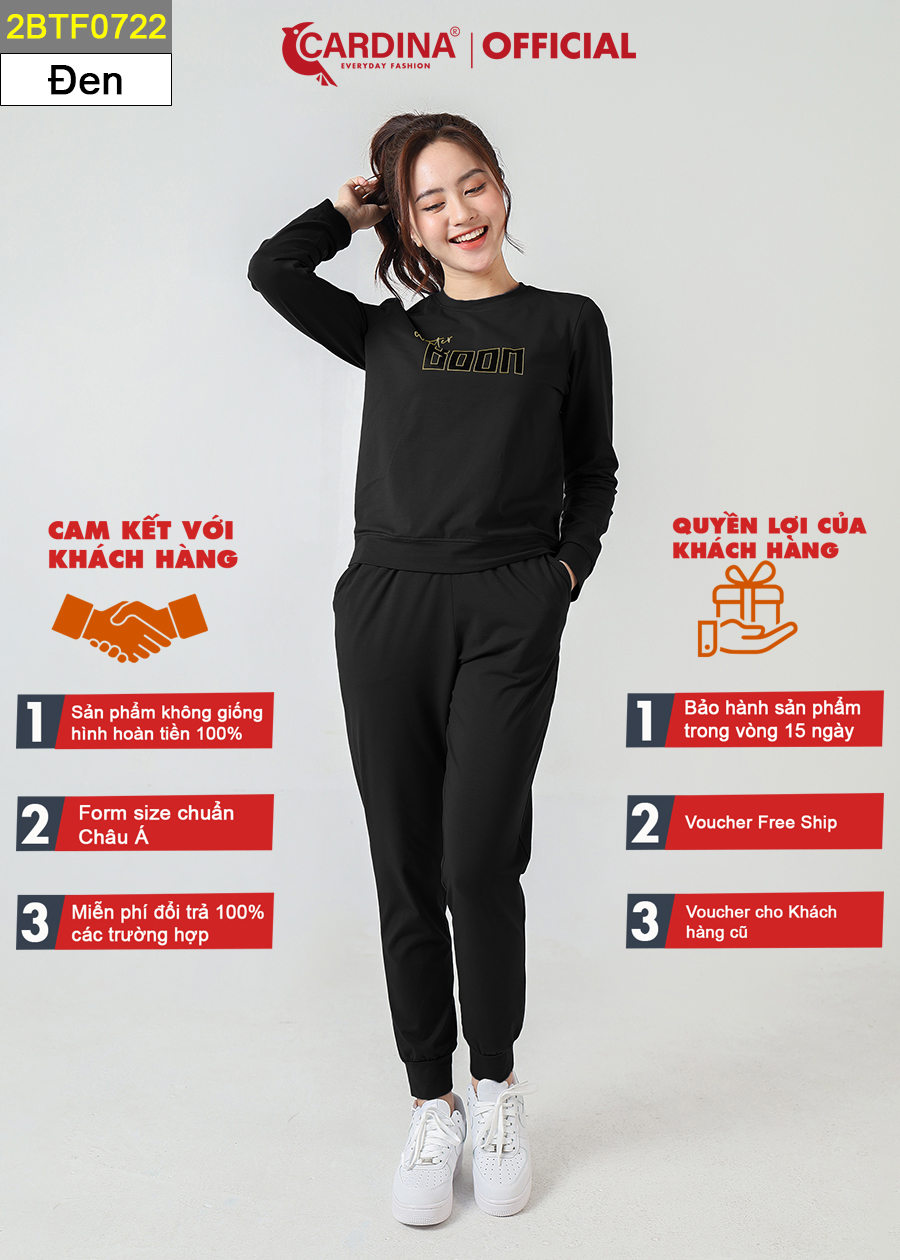 Đồ Bộ Nữ Thu Đông CARDINA Chất Cotton Cao Cấp In Chữ Quần Dài Áo Dài Kiểu Dáng Thể Thao 2BTF07