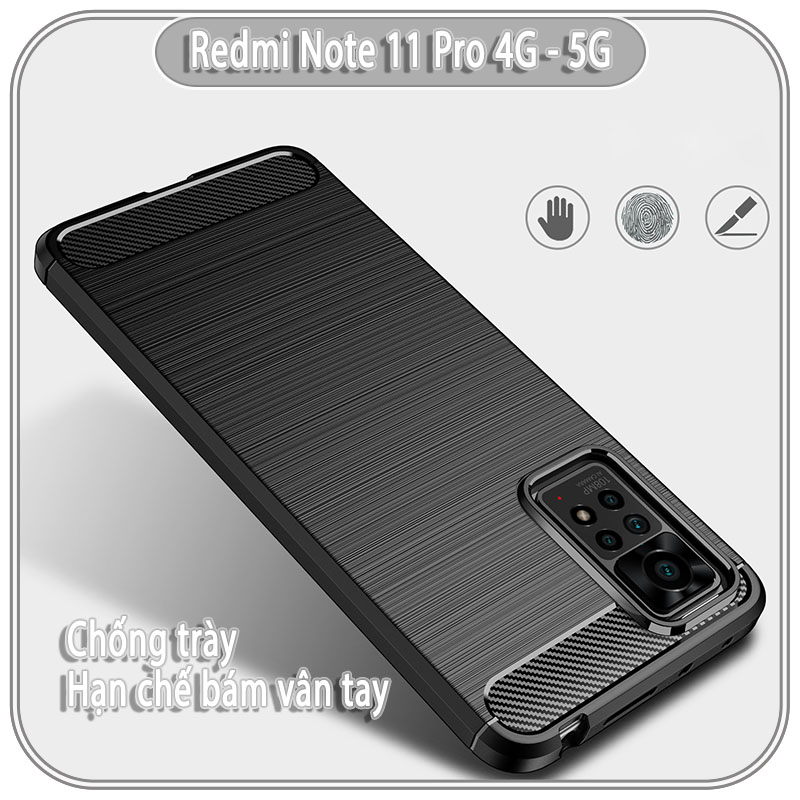 Ốp lưng cho Xiaomi Redmi Note 11 Pro 4G - 5G, vân phay xước, hạn chế bám vân tay, 4 góc chống sốc