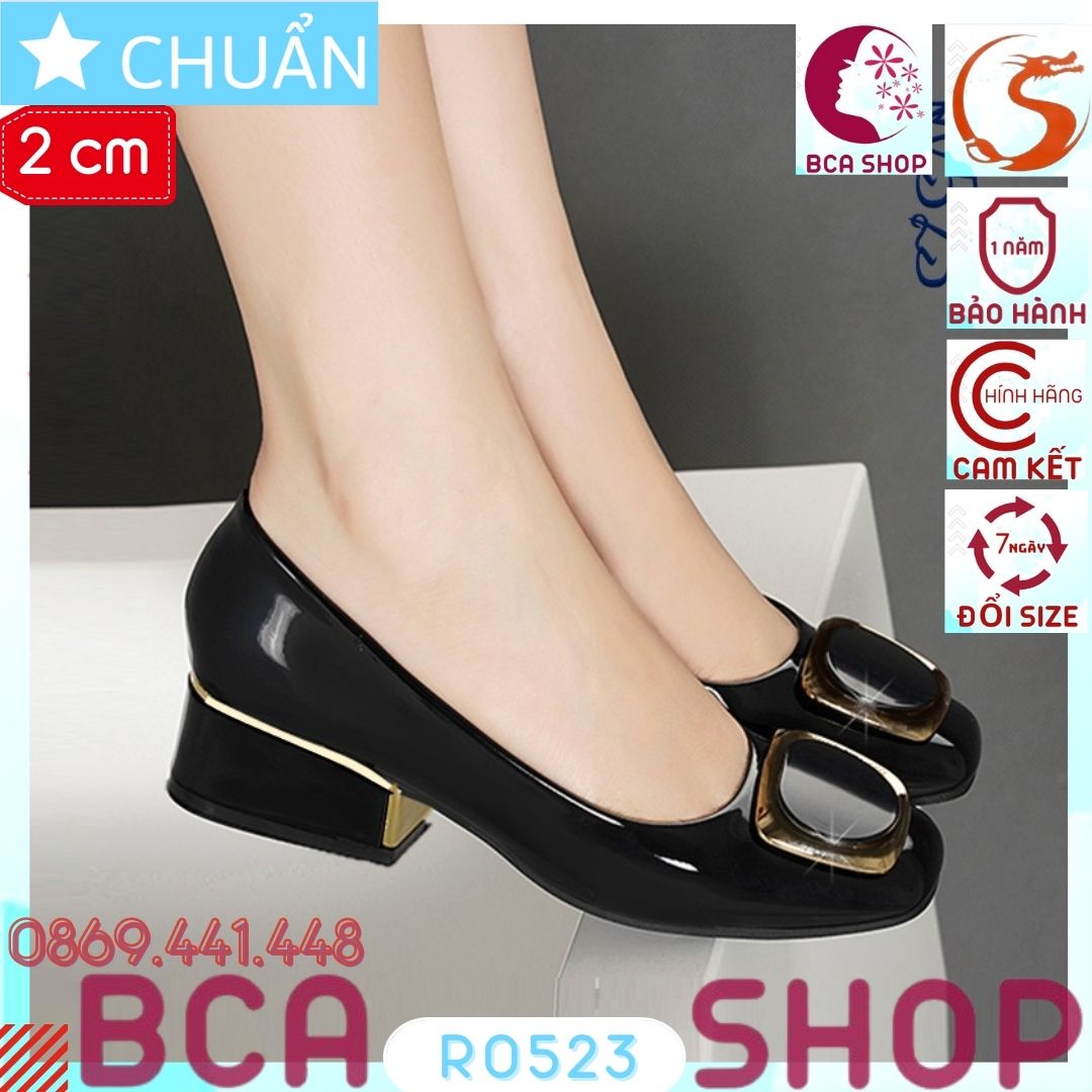 Giày công sở nữ 2p RO523 ROSATA tại BCASHOP mũi tròn có đính nơ vuông viền kim loại vàng sang trọng và thời trang -  đen