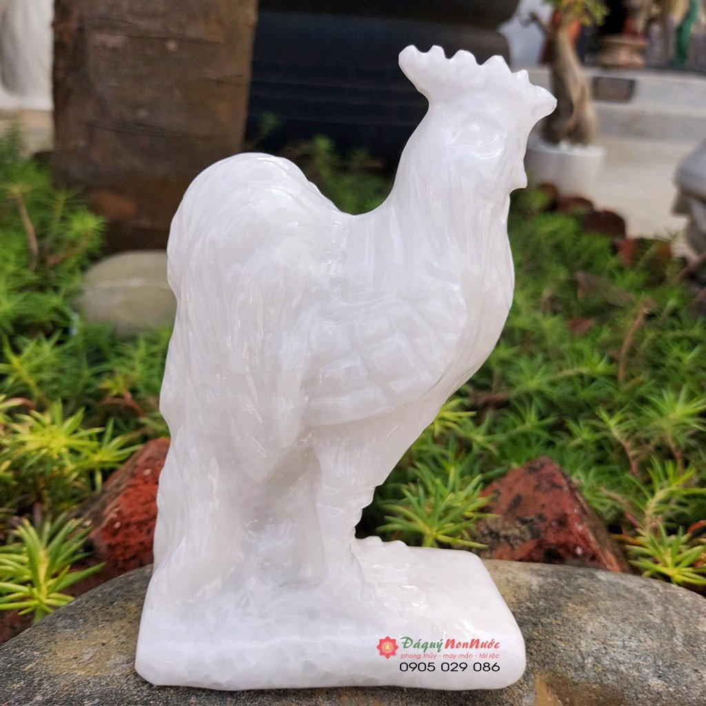 Tượng đá gà 12 con giáp phong thủy đá trắng 12cm đá Non Nước