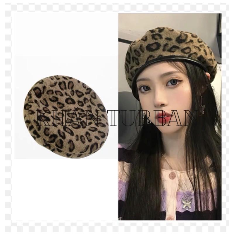 Mũ beret hoạ tiết da beo phong cách hàn quốc - Khăn turban