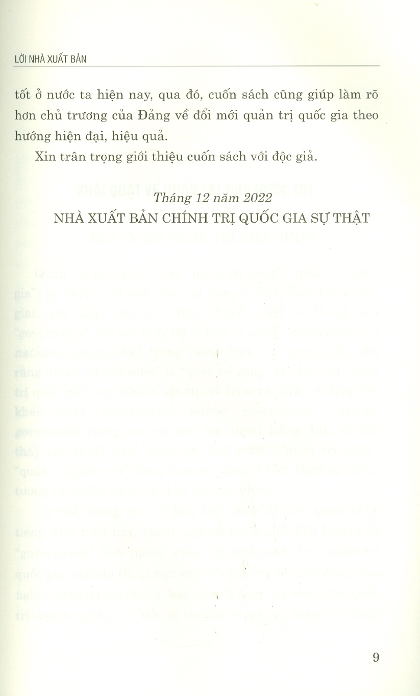 Vận Dụng Các Nguyên Tắc Của Quản Trị Nhà Nước Tốt Vào Đổi Mới Quản Lý Nhà Nước Ở Việt Nam Hiện Nay (Sách Chuyên Khảo)