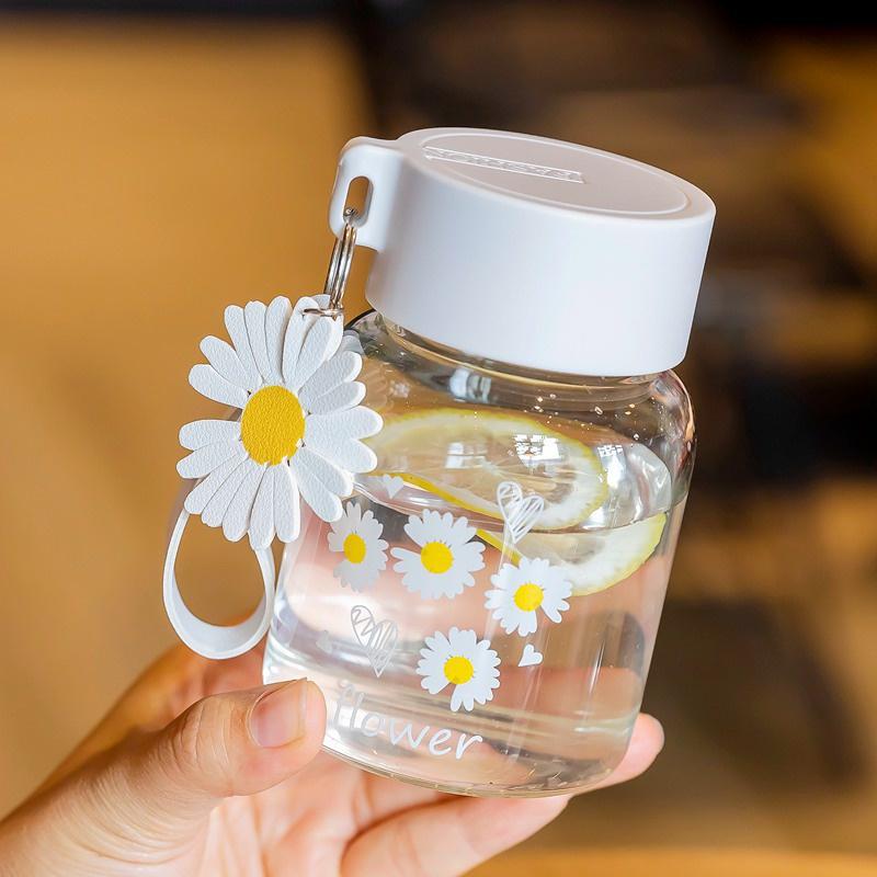 Bình thủy tinh mini hoa cúc phong cách Hàn Quốc có vạch chia 350ml