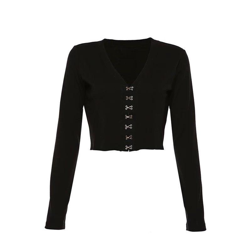 MS798 Áo len nữ dài tay cúc cài croptop độc lạ cá tính