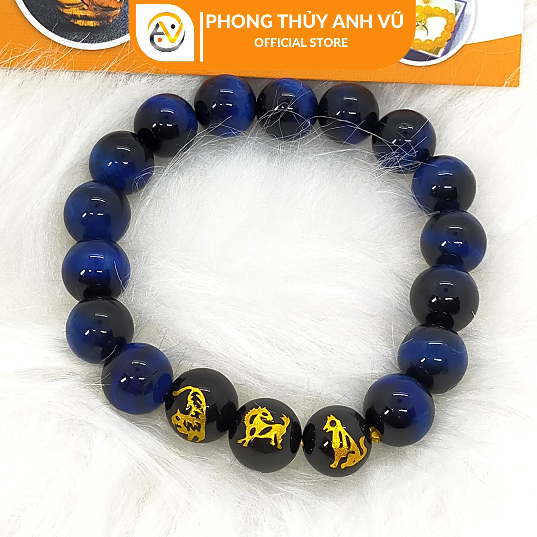 Vòng tam hợp dần ngọ tuất đã khai quang - chất liệu đá mắt hổ xanh dương tự nhiên - size 8 10 12ly cho nam nữ - may mắn tài lộc - Vòng Tam Hợp Anh Vũ