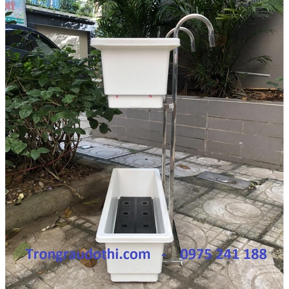 Bộ chậu kệ trồng rau ban công 2 tầng có móc treo tiện lợi