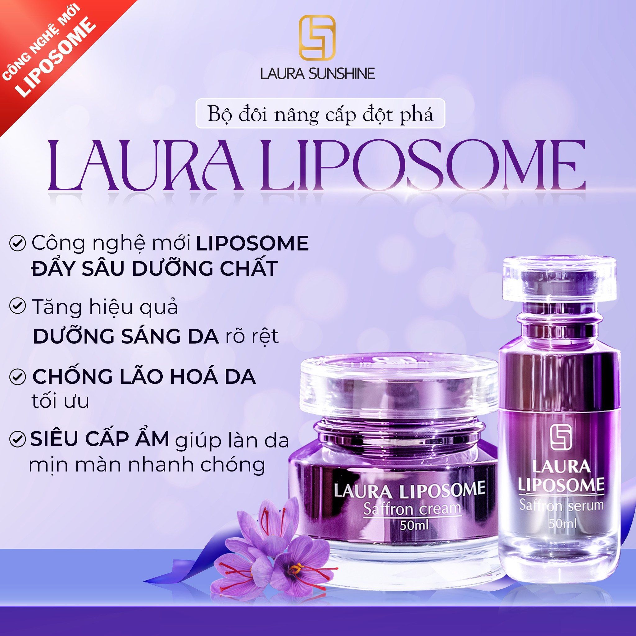 [TẶNG 5 GÓI CF] Serum dưỡng trắng da nhụy hoa nghệ tây Laura Sunshine Liposome Saffron 50ml