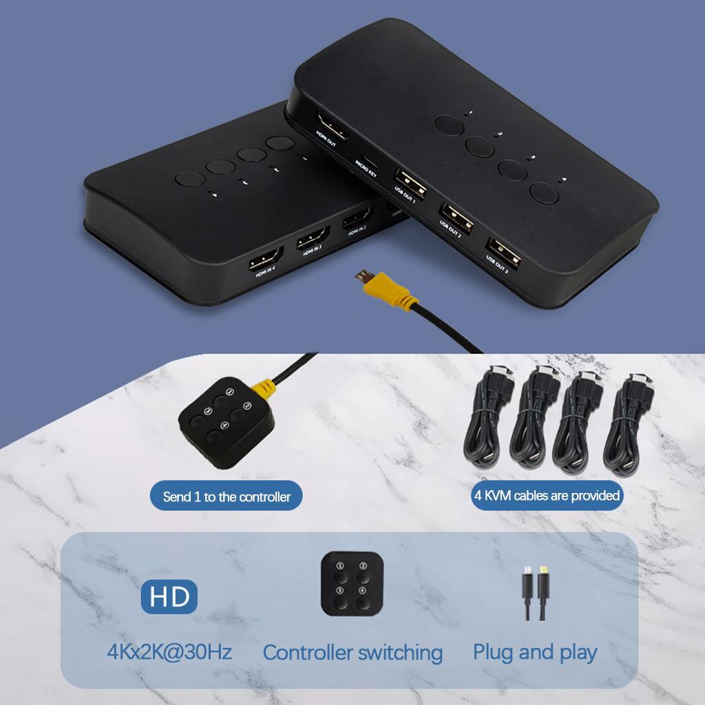 USB KVM 4 Port Sharing Support 4KX2K@30Hz