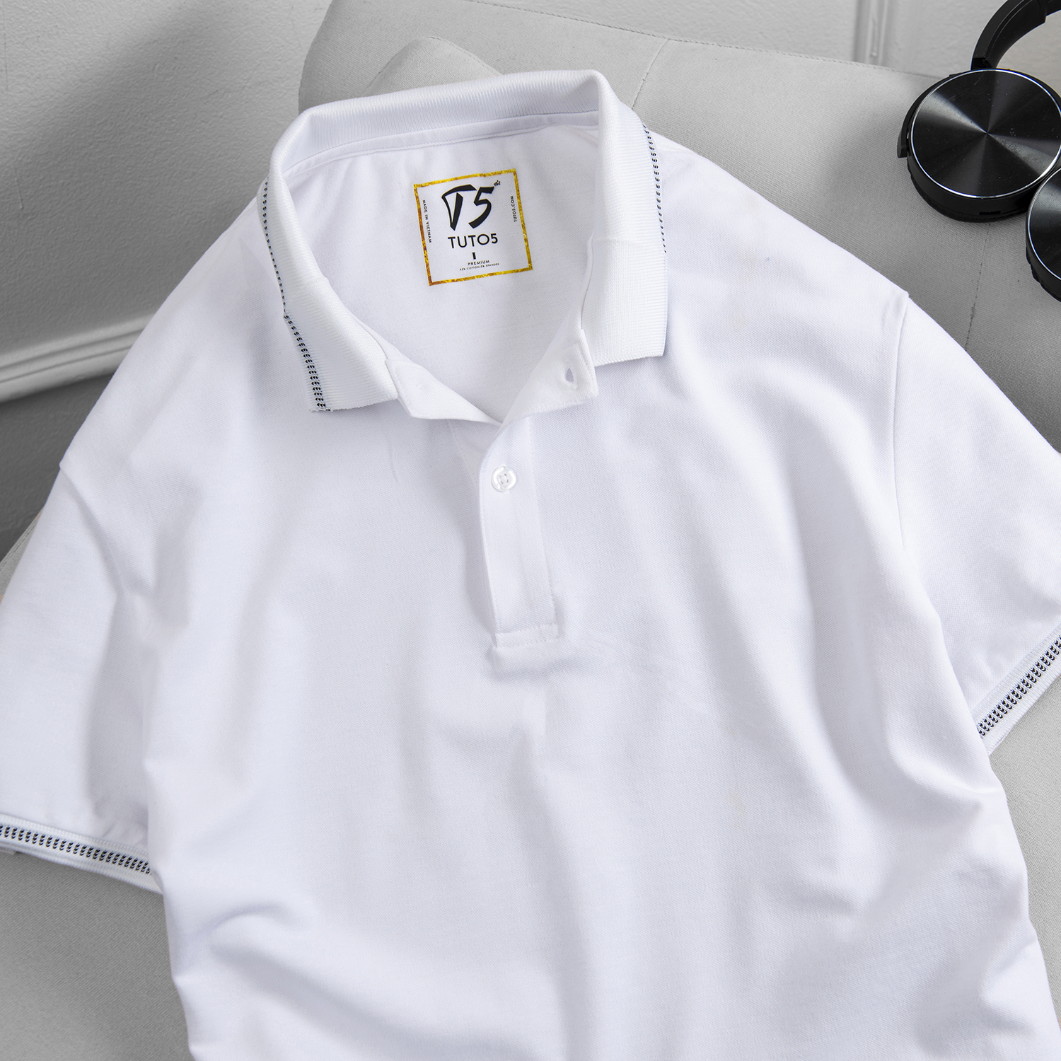 Áo POLO thun nam trơn basic TUTO5 áo phông có cổ ngắn tay Regular fit chất vải cá sấu cotton đẹp cao cấp trắng ATP01