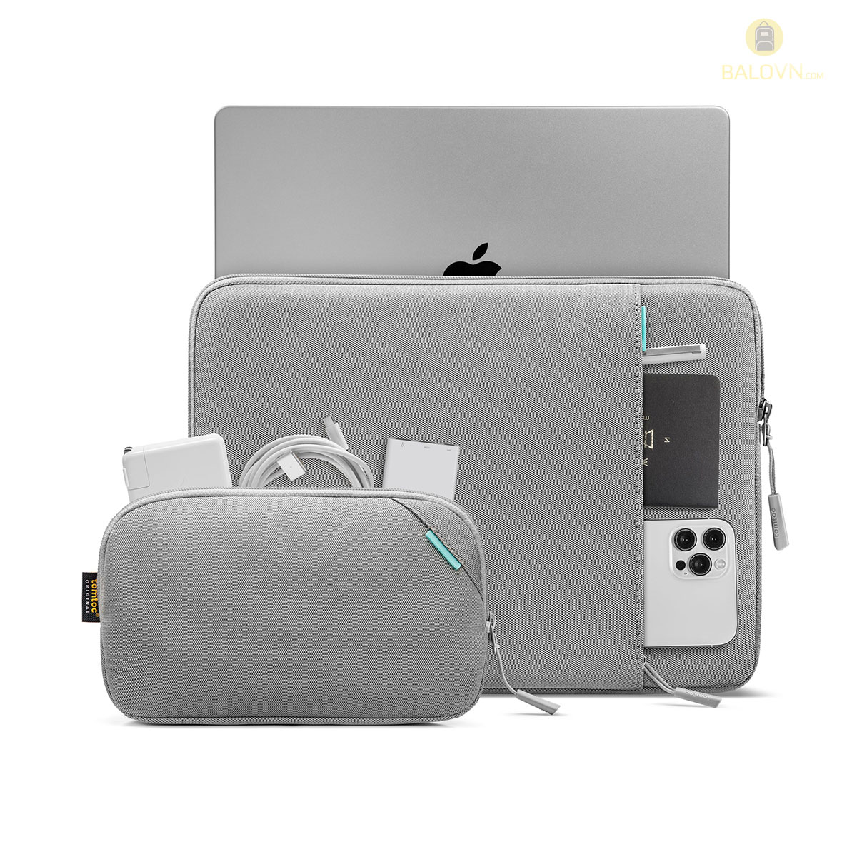 Túi Chống Sốc TOMTOC USA 360 Protective Kèm Túi Phụ Kiện Cho MACBOOK 1314inch – A13 – Grey – 14inch