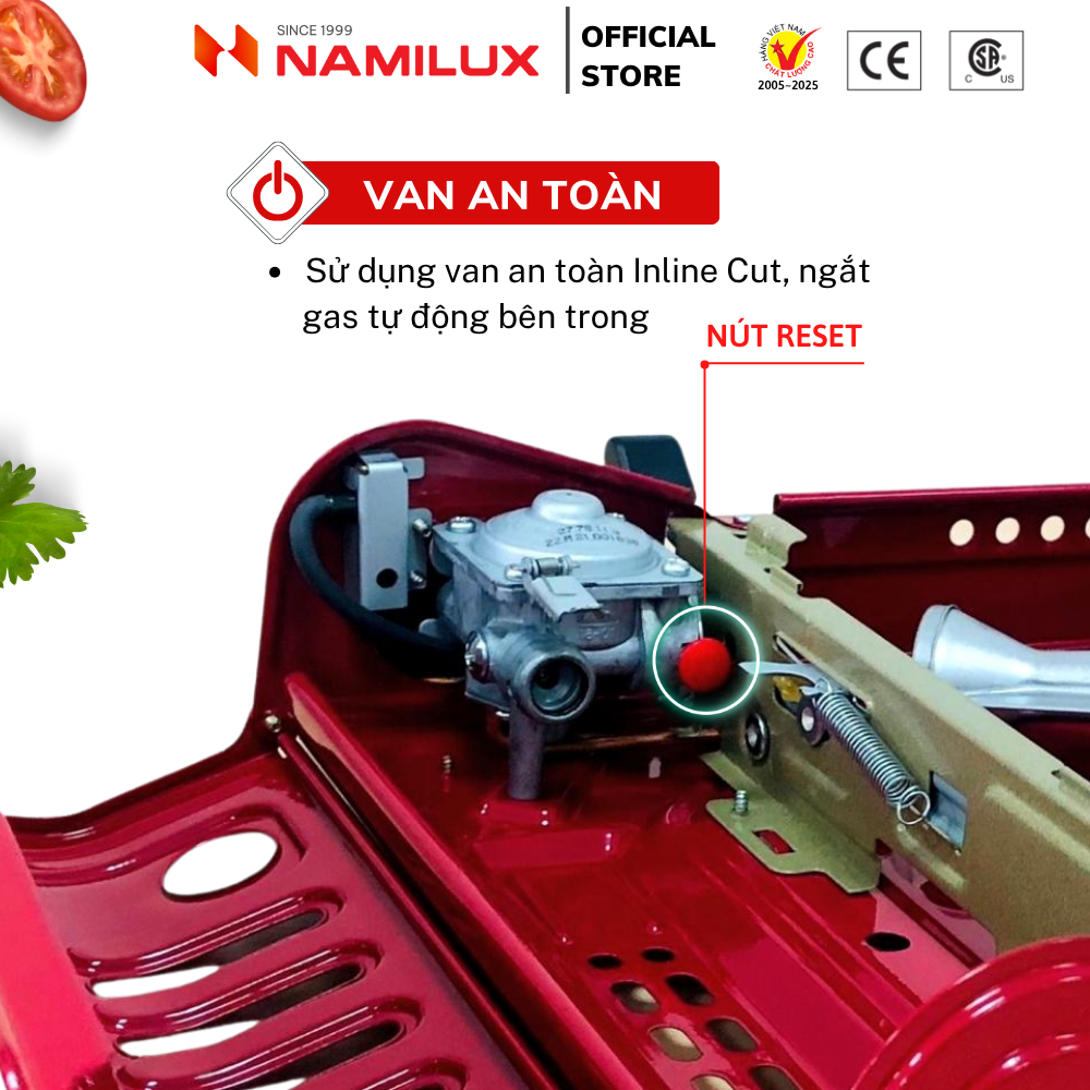 Bếp Gas Mini/ Du Lịch NaMilux MLN-191PF - Màu Đỏ│Van Ngắt Gas An Toàn Inline-Cut│Công Suất 2.6 Kw - Hàng Chính Hãng