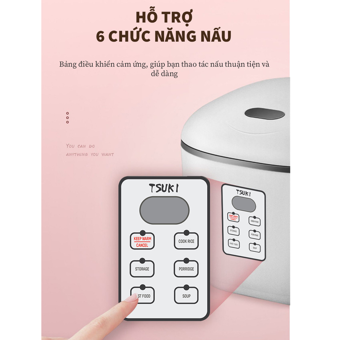 Nồi cơm điện tử 1.2L Tsuki TS-XH30 điều khiển cảm ứng, lòng nồi đúc 5 lớp phủ chống dính chịu nhiệt, công nghệ gia nhiệt 360 độ chín cơm đều - Hàng chính hãng