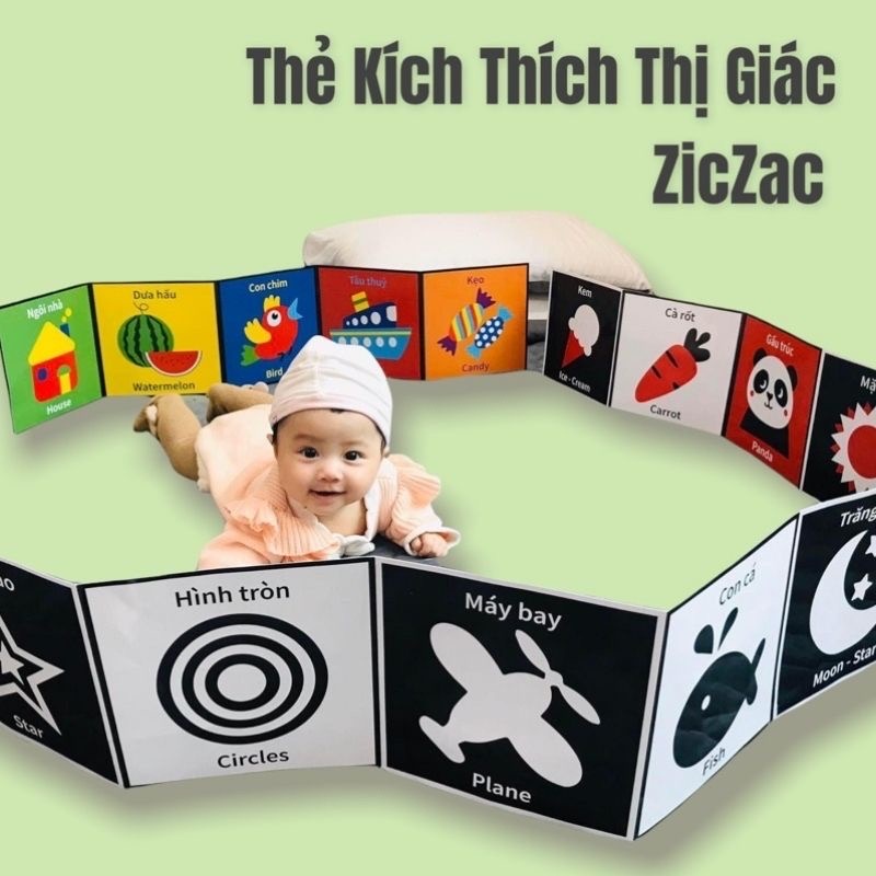 Thẻ kích thích thị giác ziczac cho trẻ sơ sinh