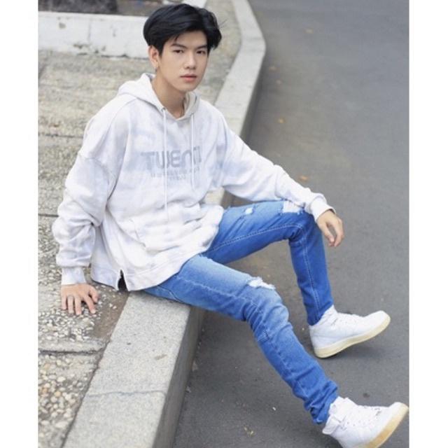 Quần Jeans Nam Streetwear Cao Cấp TLB Vietnam, Quần Bò Màu Xanh Form Skinny Jeans Rách Gối Co Giãn