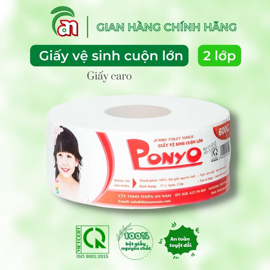 Giấy vệ sinh cuộn lớn chất lượng cao, dễ tan PONYO JB600 2 lớp lụa trơn 600g - Thiên An Nam paper