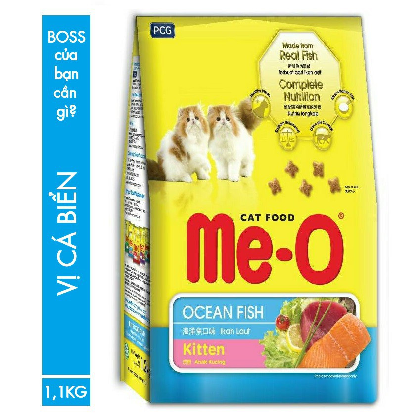 Thức ăn hạt khô cho mèo con Me-O Kitten vị cá biển gói 400g - 1,1kg