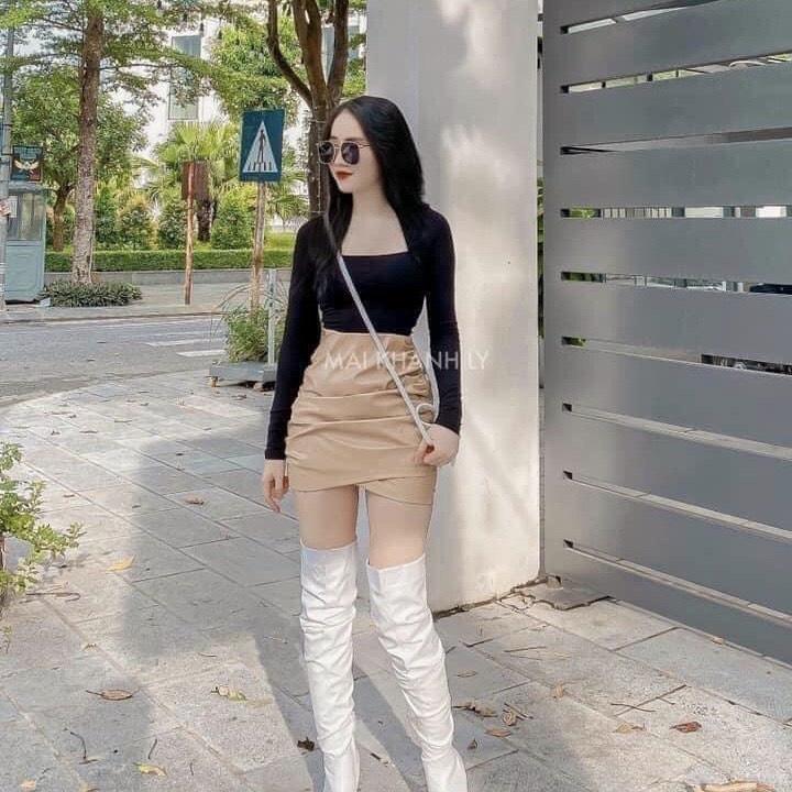 Áo thun nữ dài tay cổ chéo siêu hot