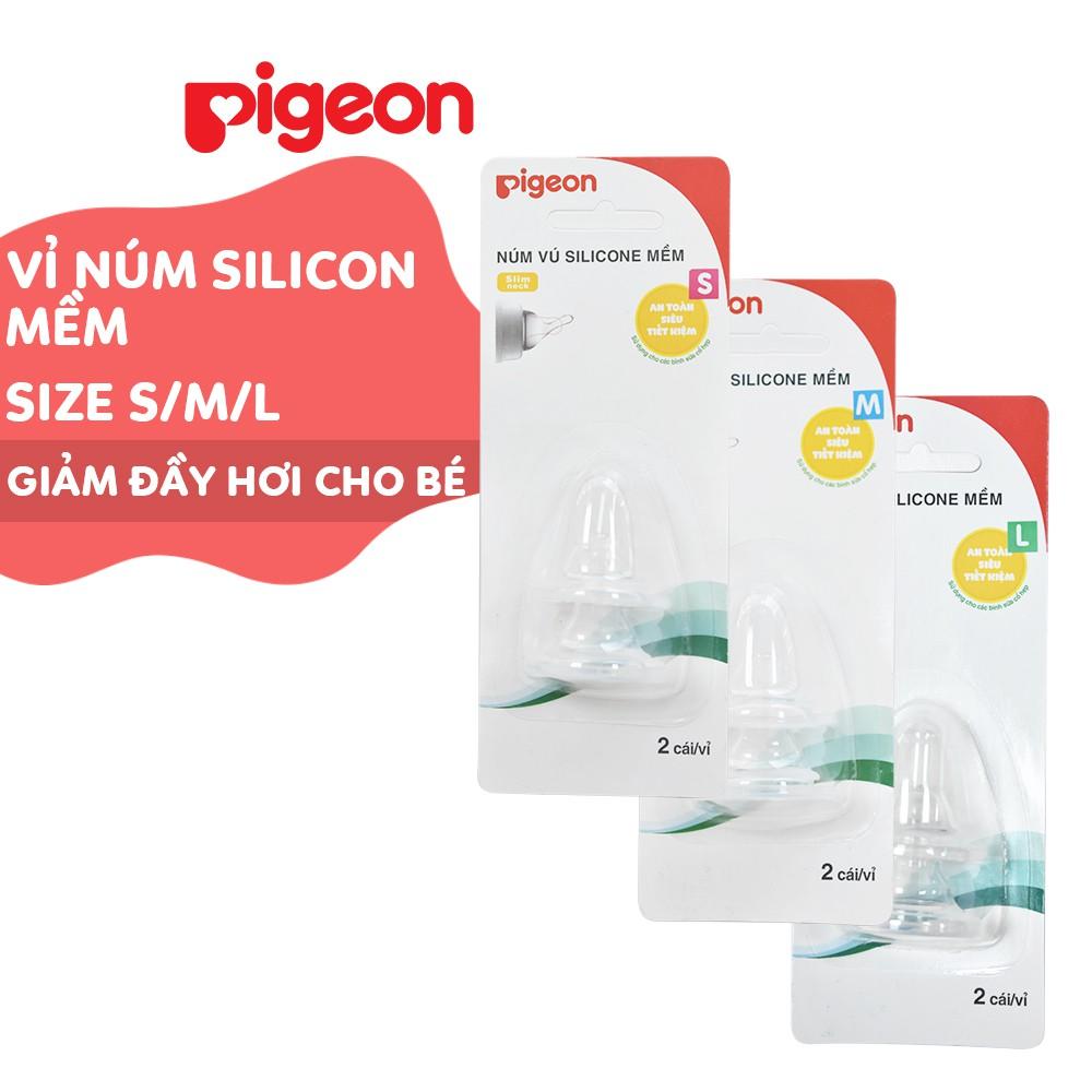 Núm vú cổ hẹp silicone mềm Pigeon (2 cái/vỉ)