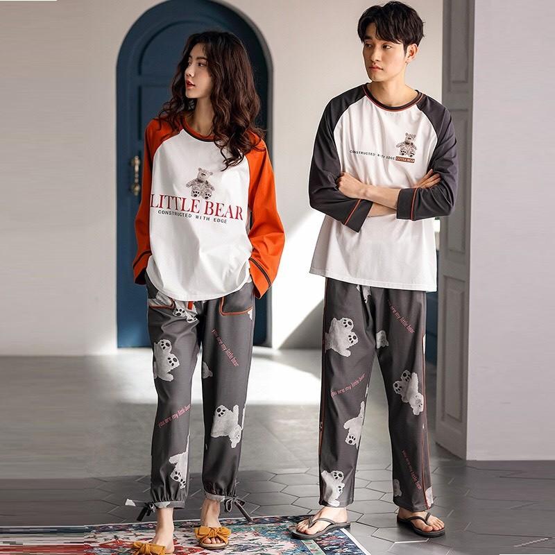 Bộ đồ dài nữ mặc nhà thun cotton bo gấu Little Bear
