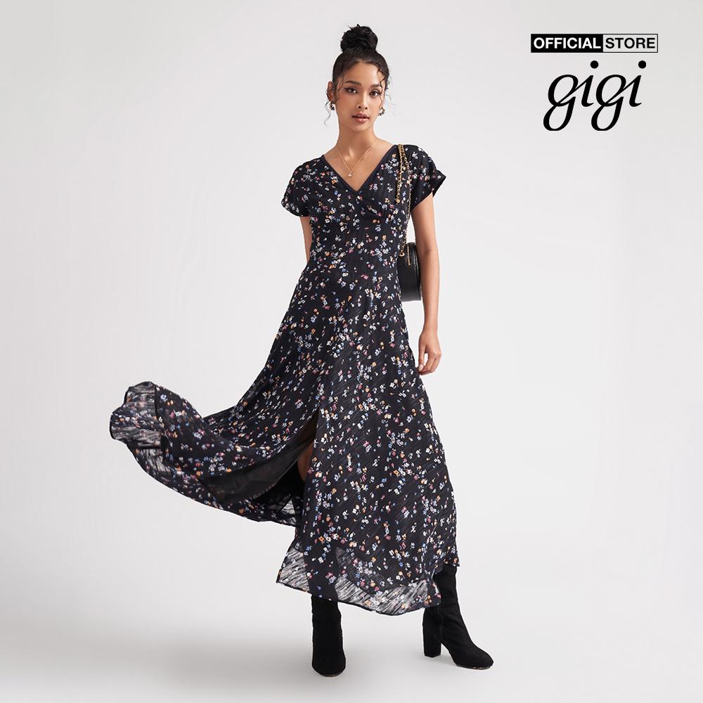 GIGI - Đầm midi tay ngắn cổ V xẻ tà thời trang G2102D221191