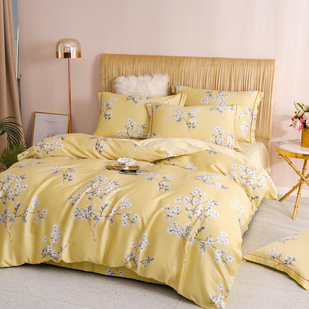 Bộ Chăn Ga Gối 100%TENCEL 100S SPRING COLLECTIONS 001 Siêu mềm, mát mịn họa tiết Hoa lá 3D Sang trọng, Ấm áp