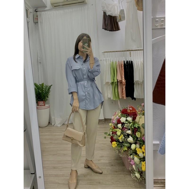 -Áo sơmi lụa dáng dài buộc dây