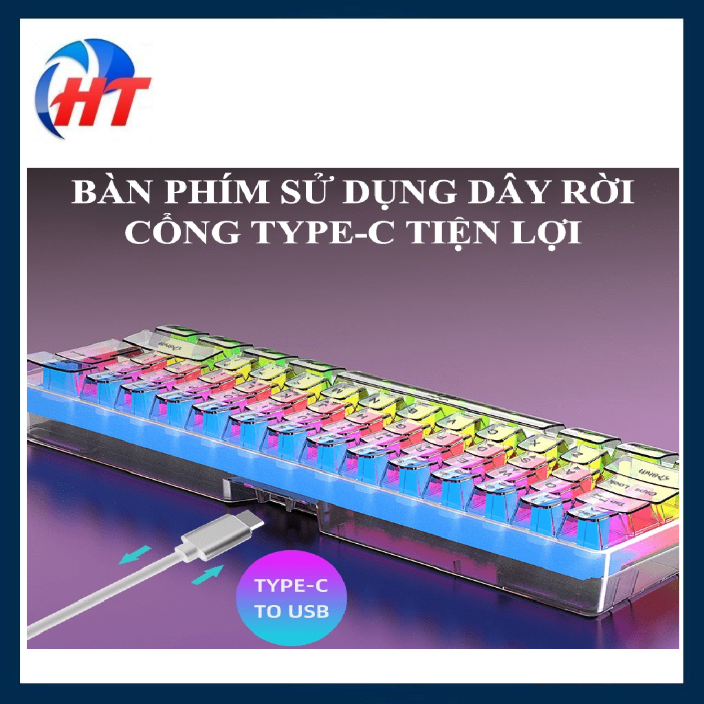 Bàn phím mini có dây XUNFOX K20 thiết kế trong suốt độc đáo với đèn led RGB cực đẹp - HT