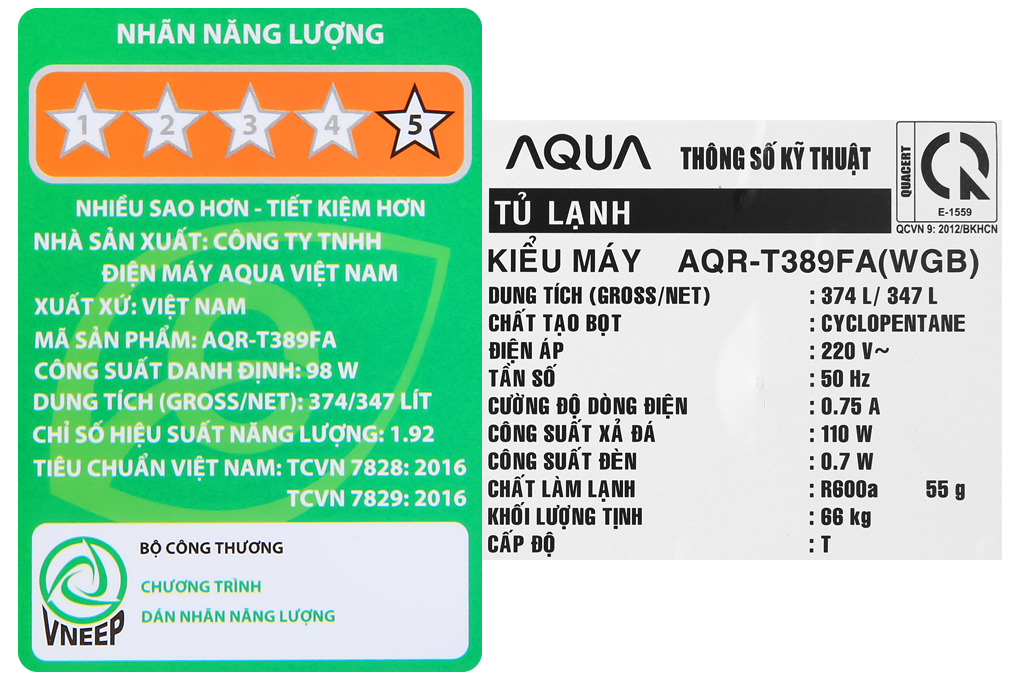 Tủ lạnh Aqua AQR-T389FA(WGB) 373L, inverter, màu đen, Hàng chính hãng , chỉ giao tại Hà Nội