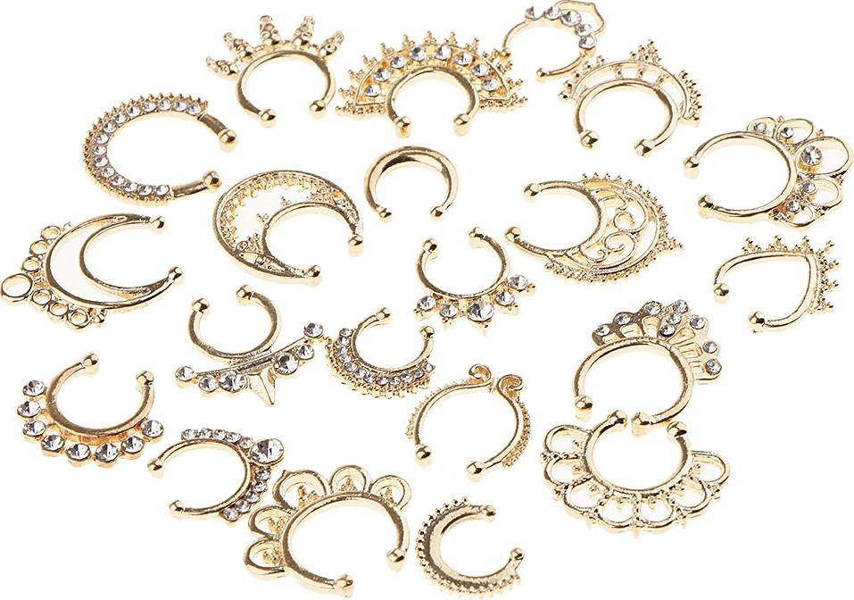 21 Pieces Crystal Fake Septum Clicker Nose Ring Non-piercing Assorted Shape Illusion Piercing Nose Ring Loop