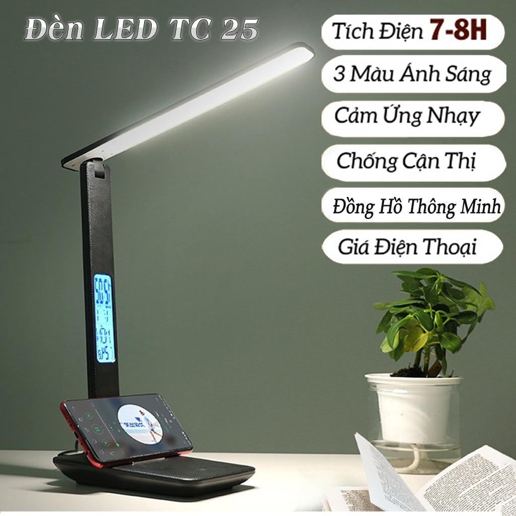 Đèn Bàn Học Đọc Sách, Đèn học chống cận để bàn LED Cao cấp 3 chế độ đọc sách, máy tính, làm việc, có màn hình LCD hiển thị nhiệt độ, thời gian và có báo thức, tích hợp pin sạc