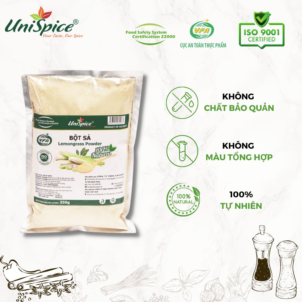 Bột Sả UniSpice (Túi 350gr)- Bột sả xay mịn nguyên chất 100%